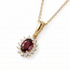 Royal Bali Collection - D'Joy Red Garnet & Natural Cambodian Zircon Halo Pendant with Chain (Size - 20) in 18K Vermeil Yellow Gold Plated Sterling Silver 1.25 Ct._4400808_3