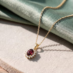 Royal Bali Collection - D'Joy Red Garnet & Natural Cambodian Zircon Halo Pendant with Chain (Size - 20) in 18K Vermeil Yellow Gold Plated Sterling Silver 1.25 Ct._4400808_4