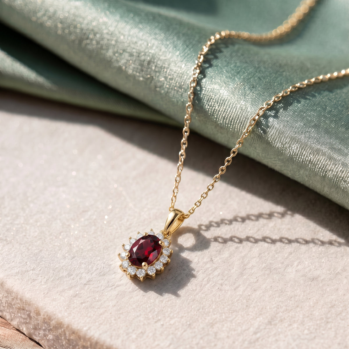 Red Garnet January Birthstone and Natural Zircon Halo Pendant with Chain (Size - 20) in 18K Vermeil Yellow Gold Plated Sterling Silver 4400808 4