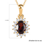 Royal Bali Collection - D'Joy Red Garnet & Natural Cambodian Zircon Halo Pendant with Chain (Size - 20) in 18K Vermeil Yellow Gold Plated Sterling Silver 1.25 Ct._4400808_6