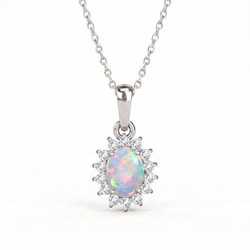 D'Joy - Rainbow Moonstone & Natural Zircon Halo Pendant with Chain (Size - 20) in 18K Vermeil Yellow Gold Plated Sterling Silver 1.00 Ct