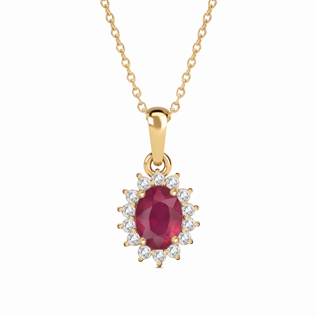 Royal Bali Collection - D'Joy African Ruby & Natural Cambodian Zircon Halo Pendant with Chain (Size - 20) in 18K Vermeil Yellow Gold Plated Sterling Silver 1.30 Ct._4400813