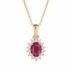 Royal Bali Collection - D'Joy African Ruby & Natural Cambodian Zircon Halo Pendant with Chain (Size - 20) in 18K Vermeil Yellow Gold Plated Sterling Silver 1.30 Ct._4400813