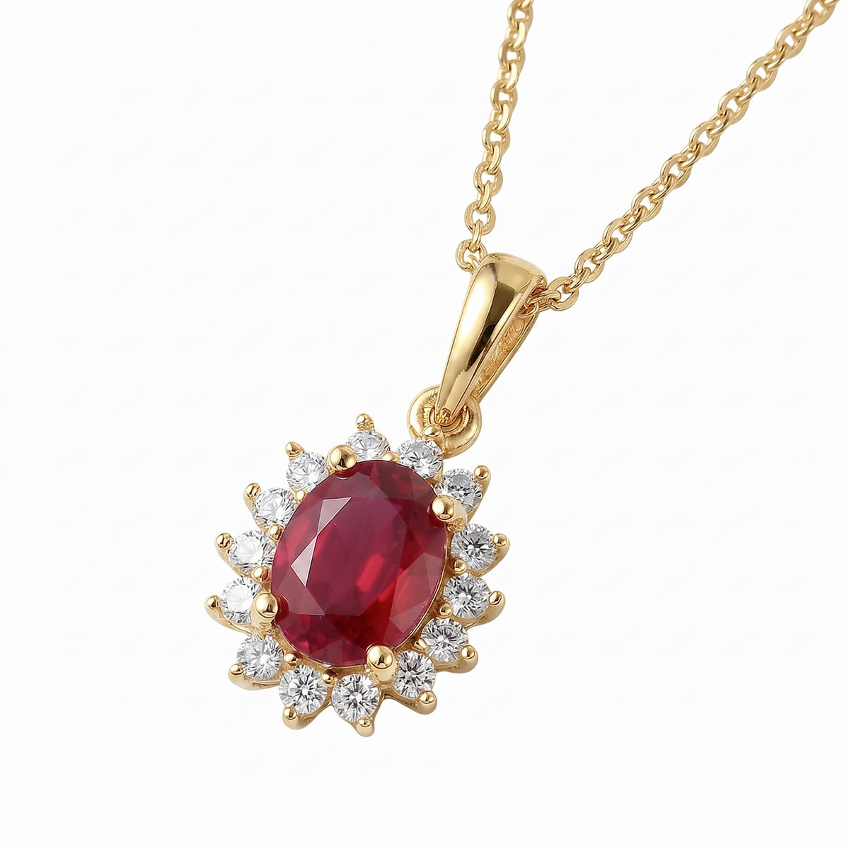 African Ruby (FF) July Birthstone and Natural Zircon Halo Pendant with Chain (Size - 20) in 18K Vermeil Yellow Gold Plated Sterling Silver 4400813 3
