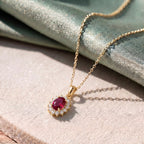 Royal Bali Collection - D'Joy African Ruby & Natural Cambodian Zircon Halo Pendant with Chain (Size - 20) in 18K Vermeil Yellow Gold Plated Sterling Silver 1.30 Ct._4400813_4