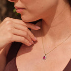 Royal Bali Collection - D'Joy African Ruby & Natural Cambodian Zircon Halo Pendant with Chain (Size - 20) in 18K Vermeil Yellow Gold Plated Sterling Silver 1.30 Ct._4400813_5