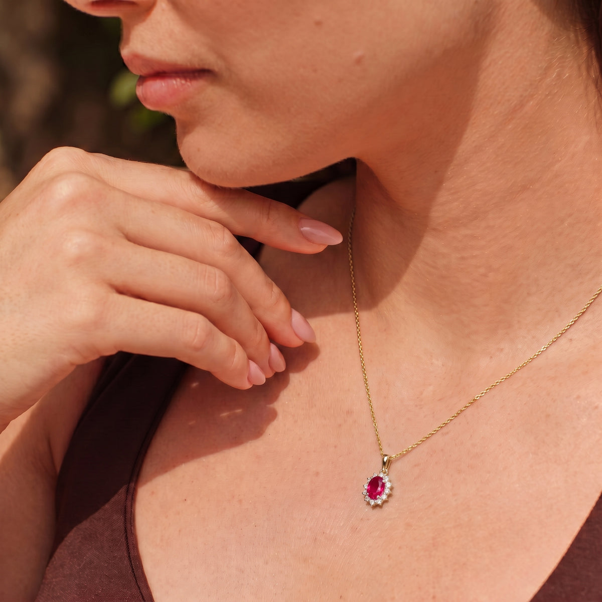 African Ruby (FF) July Birthstone and Natural Zircon Halo Pendant with Chain (Size - 20) in 18K Vermeil Yellow Gold Plated Sterling Silver 4400813 5