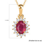 Royal Bali Collection - D'Joy African Ruby & Natural Cambodian Zircon Halo Pendant with Chain (Size - 20) in 18K Vermeil Yellow Gold Plated Sterling Silver 1.30 Ct._4400813_6