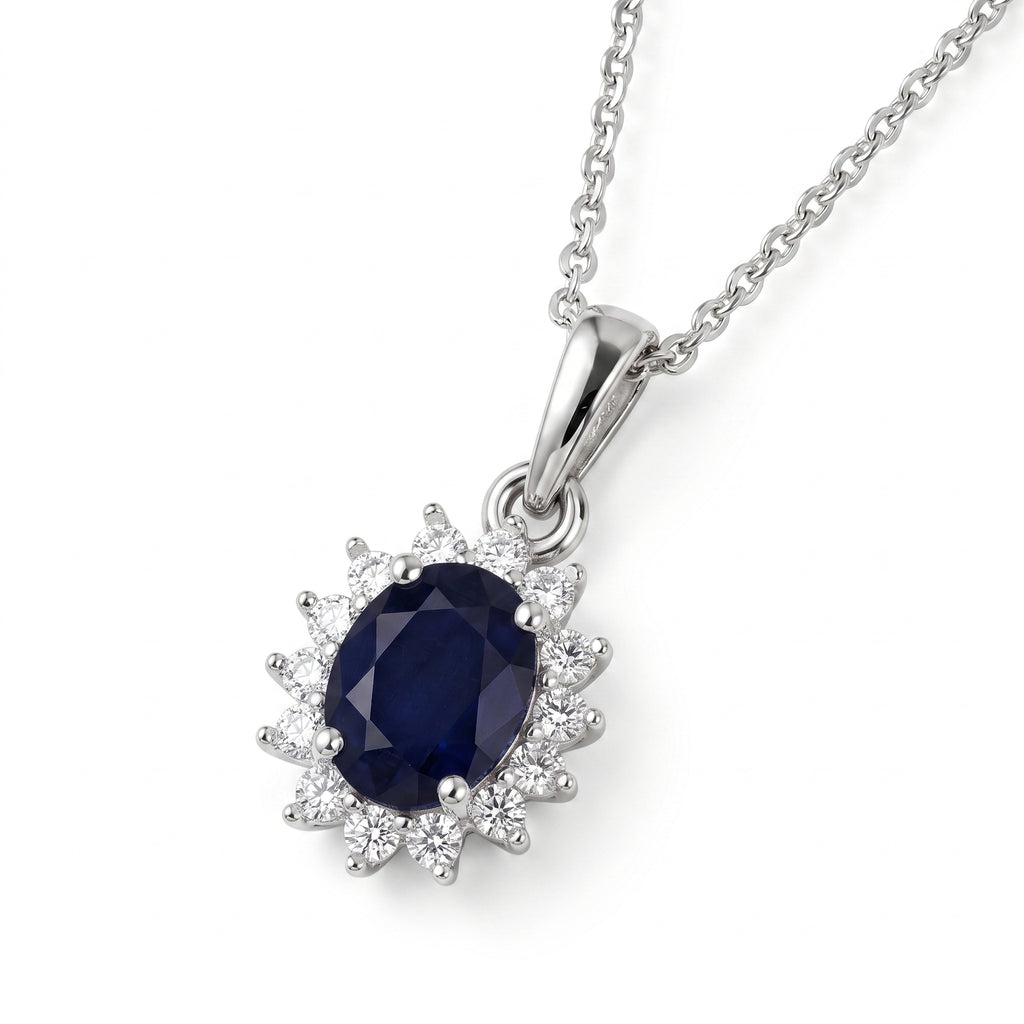 Royal Bali Collection - D'Joy Masoala Sapphire & Natural Cambodian Zircon Halo Pendant with Chain (Size - 20) in Platinum Overlay Sterling Silver 1.50 Ct._4400814_3