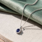 Royal Bali Collection - D'Joy Masoala Sapphire & Natural Cambodian Zircon Halo Pendant with Chain (Size - 20) in Platinum Overlay Sterling Silver 1.50 Ct._4400814_4
