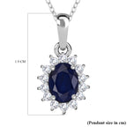 Royal Bali Collection - D'Joy Masoala Sapphire & Natural Cambodian Zircon Halo Pendant with Chain (Size - 20) in Platinum Overlay Sterling Silver 1.50 Ct._4400814_6