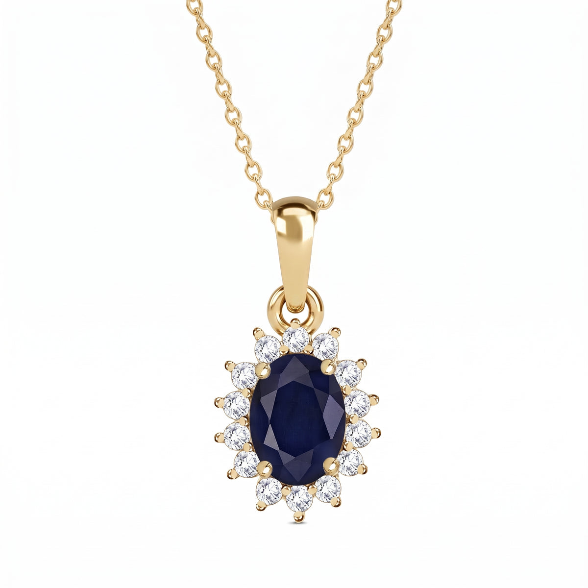 Masoala Sapphire September Birthstone and Natural Zircon Halo Pendant with Chain (Size - 20) with Lobster Clasp in 18K Vermeil Yellow Gold Plated Sterling Silver 4400815 0