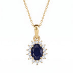 Royal Bali Collection - D'Joy Masoala Sapphire & Natural Cambodian Zircon Halo Pendant with Chain (Size - 20) with Lobster Clasp in 18K Vermeil Yellow Gold Plated Sterling Silver 1.38 Ct._4400815