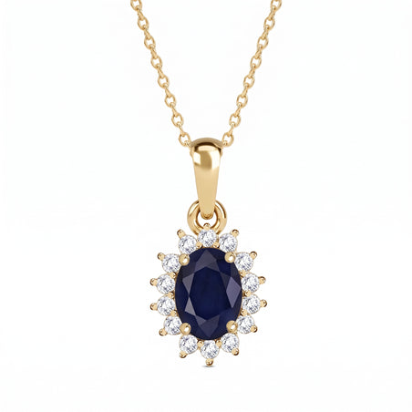 Masoala Sapphire September Birthstone and Natural Zircon Halo Pendant with Chain (Size - 20) with Lobster Clasp in 18K Vermeil Yellow Gold Plated Sterling Silver 4400815 1
