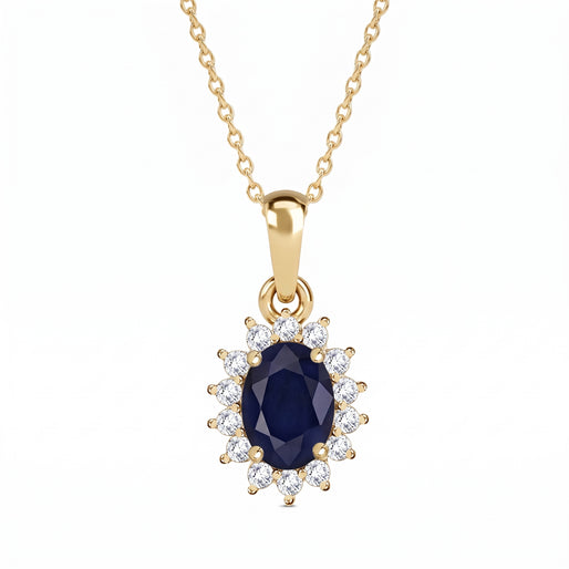 D'Joy - Rainbow Moonstone & Natural Zircon Halo Pendant with Chain (Size - 20) in 18K Vermeil Yellow Gold Plated Sterling Silver 1.00 Ct