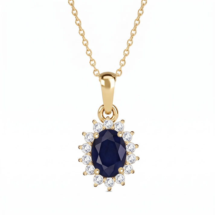 Masoala Sapphire September Birthstone and Natural Zircon Halo Pendant with Chain (Size - 20) with Lobster Clasp in 18K Vermeil Yellow Gold Plated Sterling Silver 4400815 1