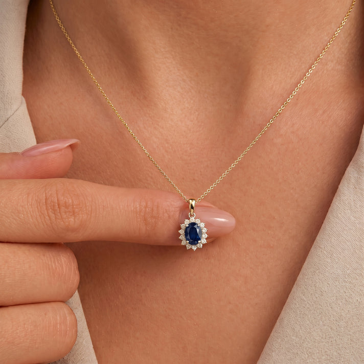 Masoala Sapphire September Birthstone and Natural Zircon Halo Pendant with Chain (Size - 20) with Lobster Clasp in 18K Vermeil Yellow Gold Plated Sterling Silver 4400815 2