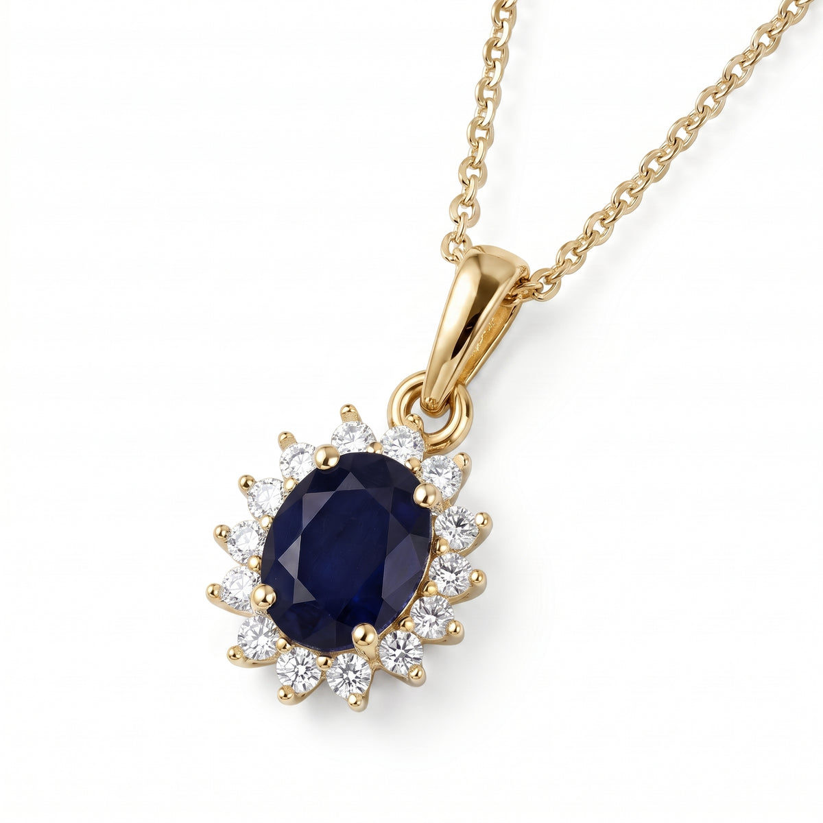 Masoala Sapphire September Birthstone and Natural Zircon Halo Pendant with Chain (Size - 20) with Lobster Clasp in 18K Vermeil Yellow Gold Plated Sterling Silver 4400815 3