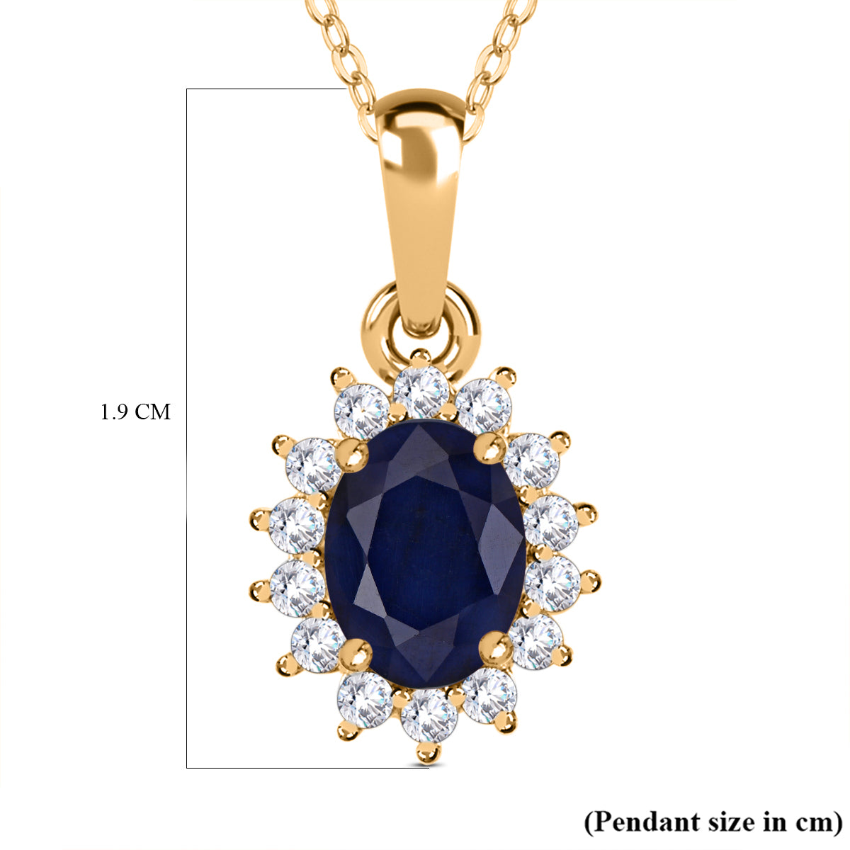 Masoala Sapphire September Birthstone and Natural Zircon Halo Pendant with Chain (Size - 20) with Lobster Clasp in 18K Vermeil Yellow Gold Plated Sterling Silver 4400815 6