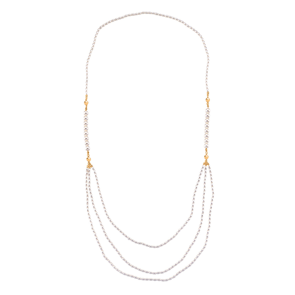 3 Piece Set - White Shell Pearl Detachable Bracelet and Necklace (Size - 17) with Magnetic Clasp_4403433