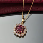 D'Joy - Orissa Rhodolite Garnet & White Zircon Floral Halo Pendant with Chain (Size 20) in 18K Vermeil Yellow Gold Plated Sterling Silver 3.53 Ct._4406542_1