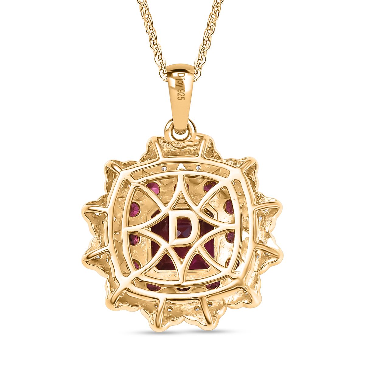 D'Joy Orissa Rhodolite Garnet, White Zircon Cluster Pendant with Chain (Size 20) in 18K Yellow Gold Plated Sterling Silver 3.53 Ct. 4406542 5