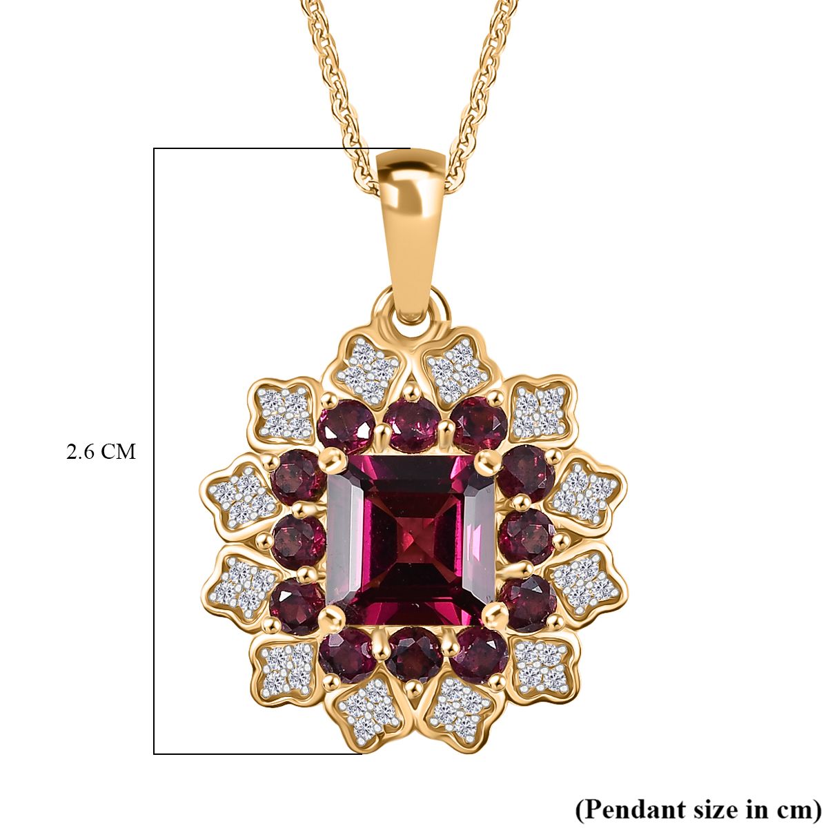 D'Joy Orissa Rhodolite Garnet, White Zircon Cluster Pendant with Chain (Size 20) in 18K Yellow Gold Plated Sterling Silver 3.53 Ct. 4406542 7