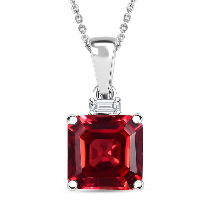 Certified &amp; Appraised LUXURIANT AAA Asscher Cut Lab Grown Padparadscha Sapphire, Lab Grown Diamond Pendant Necklace in 10K White Gold 18 Inches 3.180 Ct. (E-F, VS) 4406720 1