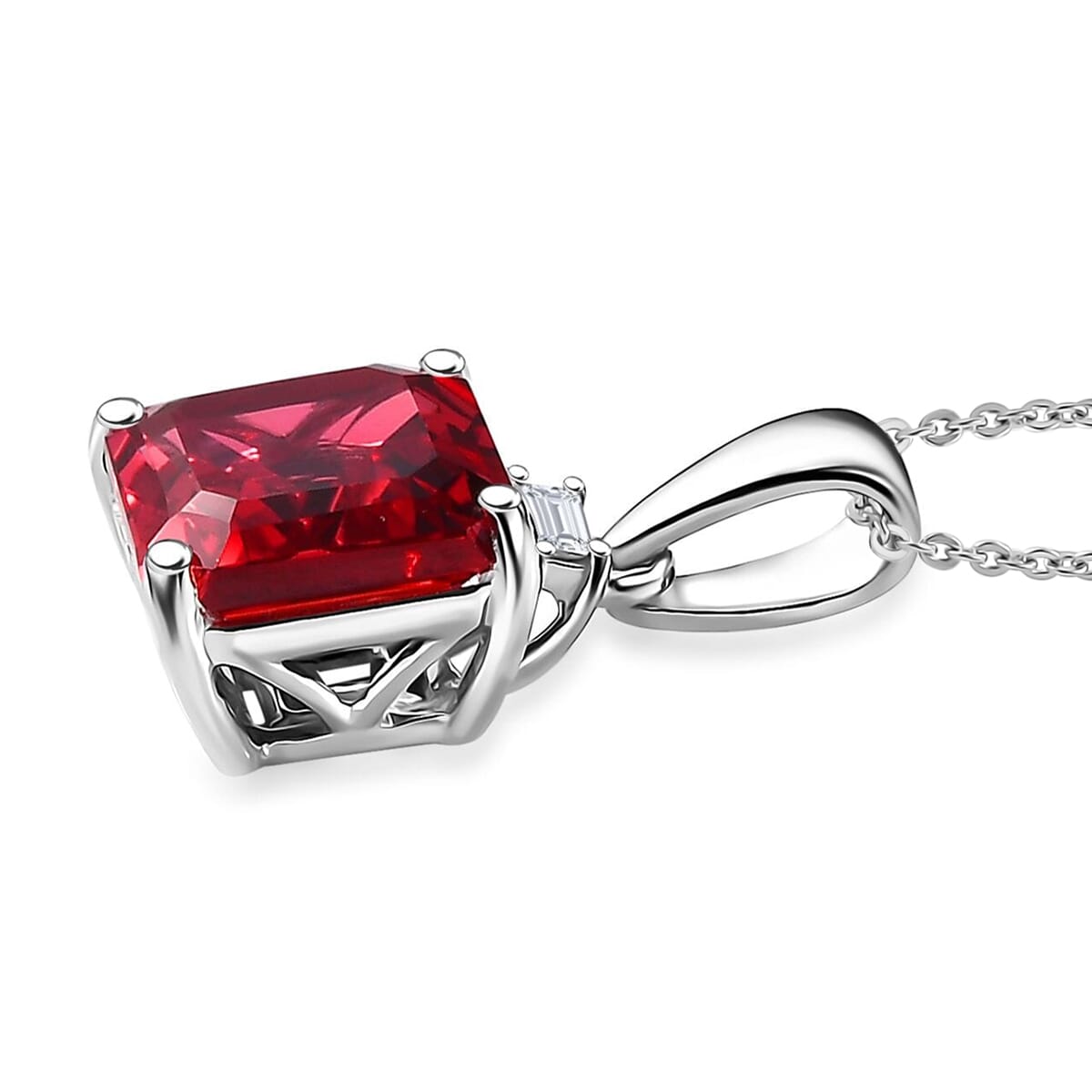 Luxuriant AGI Certified AAA 3.5 Ct. Lab Grown Padparadscha Sapphire, Lab Grown Diamond VS E-F Solitaire Pendant with Chain (Size 18) in 9K White Gold 4406720 2