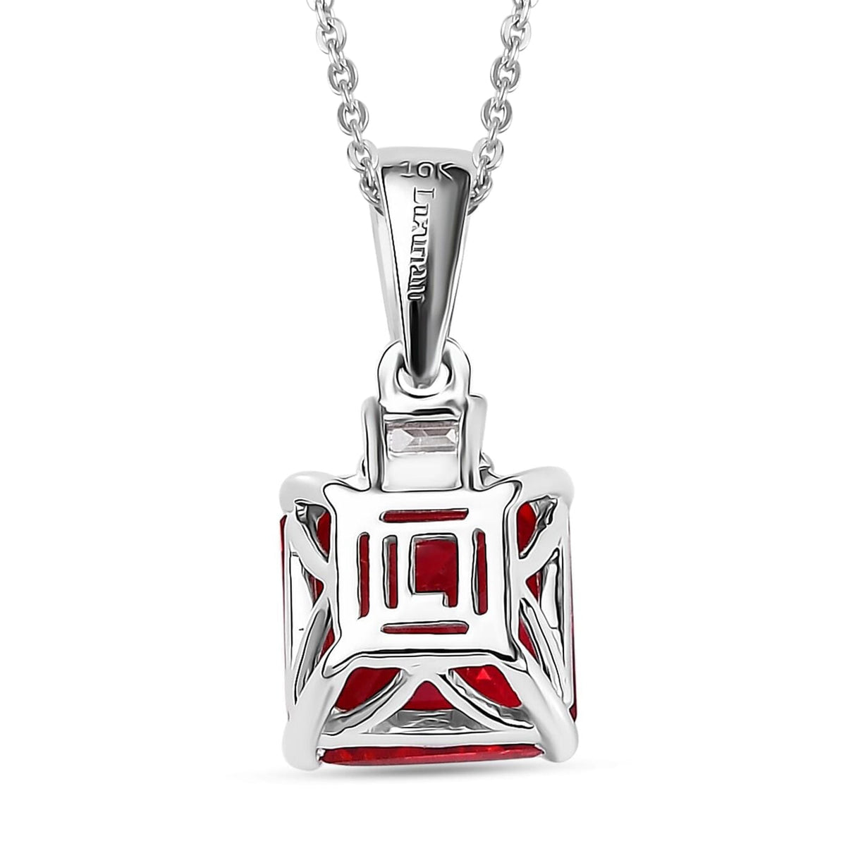 Luxuriant AGI Certified AAA 3.5 Ct. Lab Grown Padparadscha Sapphire, Lab Grown Diamond VS E-F Solitaire Pendant with Chain (Size 18) in 9K White Gold 4406720 3