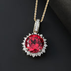 Luxuriant 9K Yellow Gold AGI Certified Lab Grown Padparadscha Sapphire & (VS/E-F) Lab Grown Diamond Pendant with Chain (Size - 8) 5.50 Ct._4406723_1