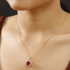 Luxuriant 9K Yellow Gold AGI Certified Lab Grown Padparadscha Sapphire & (VS/E-F) Lab Grown Diamond Pendant with Chain (Size - 8) 5.50 Ct._4406723_2