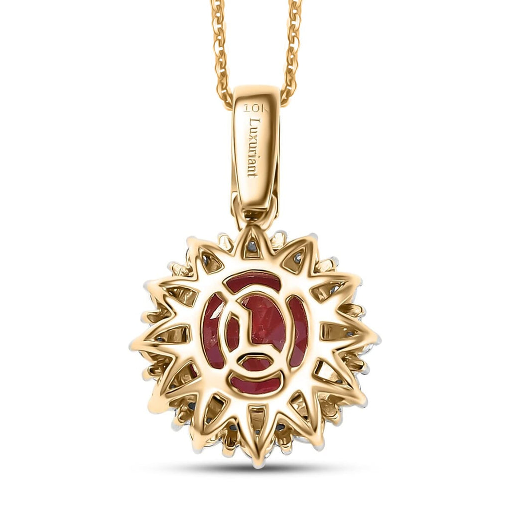 Luxuriant 9K Yellow Gold AGI Certified Lab Grown Padparadscha Sapphire & (VS/E-F) Lab Grown Diamond Pendant with Chain (Size - 8) 5.50 Ct._4406723_4