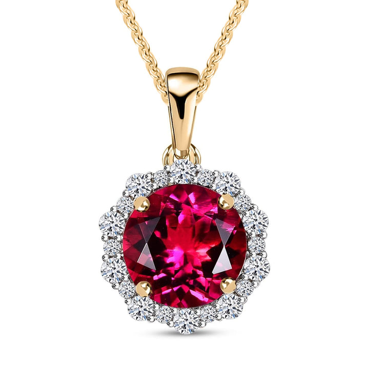 Certified &amp; Appraised LUXURIANT AAA Lab Grown Bixbite, Lab Grown Diamond Halo Pendant with Chain 20 Inches 3.51 Ct. (VS-EF) 4406724 1