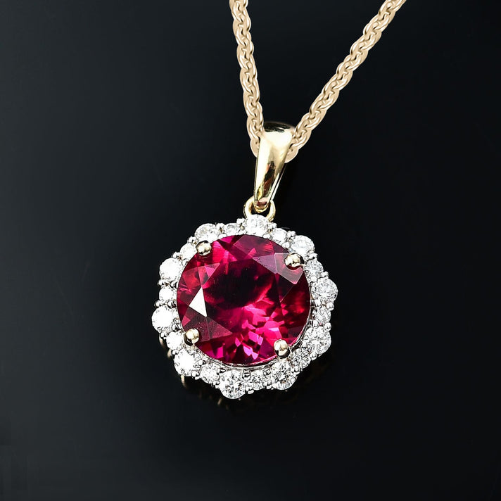 Certified &amp; Appraised LUXURIANT AAA Lab Grown Bixbite, Lab Grown Diamond Halo Pendant with Chain 20 Inches 3.51 Ct. (VS-EF) 4406724 2