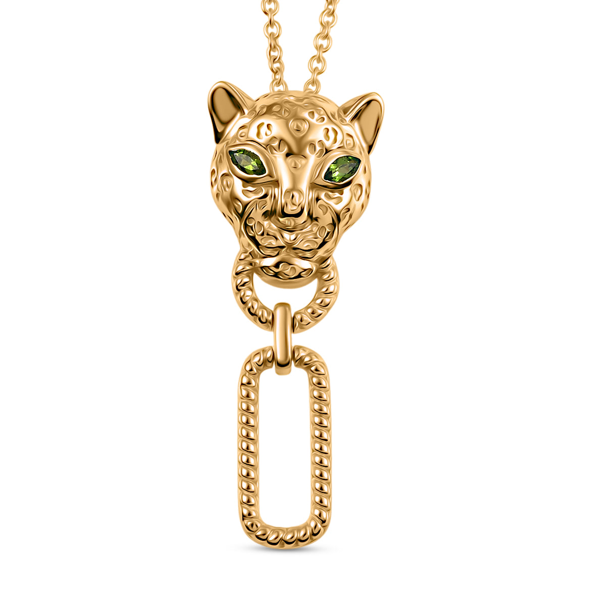 Designer Inspired - EverTrue - Natural Chrome Diopside Panther Pendant with Chain (Size 20) in Yellow Gold Tone V32513278 0