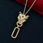 Designer Inspired - EverTrue - Natural Chrome Diopside Panther Pendant with Chain (Size 20) in Yellow Gold Tone_4412564_1