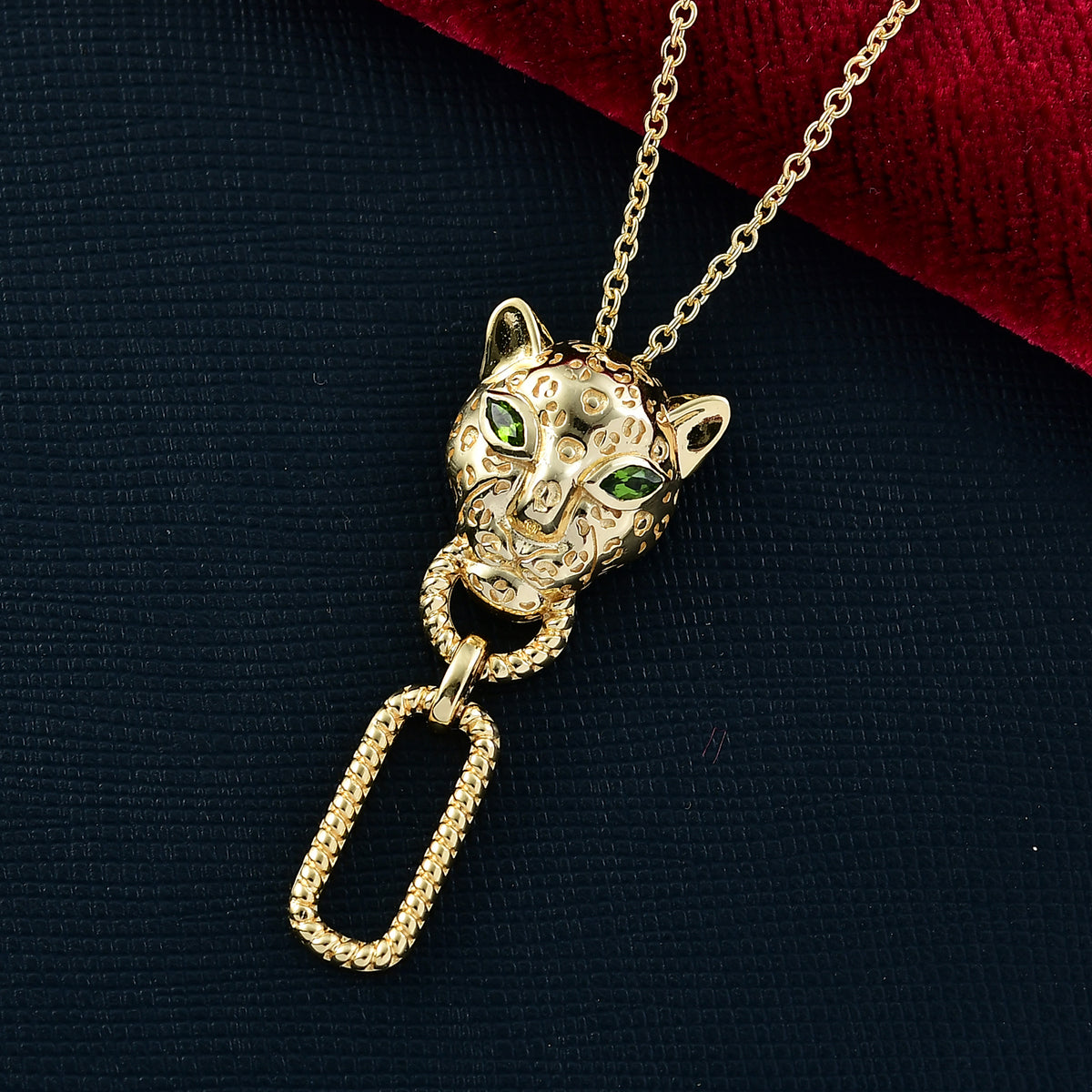 Designer Inspired - EverTrue - Natural Chrome Diopside Panther Pendant with Chain (Size 20) in Yellow Gold Tone V32513278 2