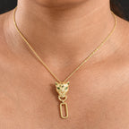 Designer Inspired - EverTrue - Natural Chrome Diopside Panther Pendant with Chain (Size 20) in Yellow Gold Tone_4412564_2