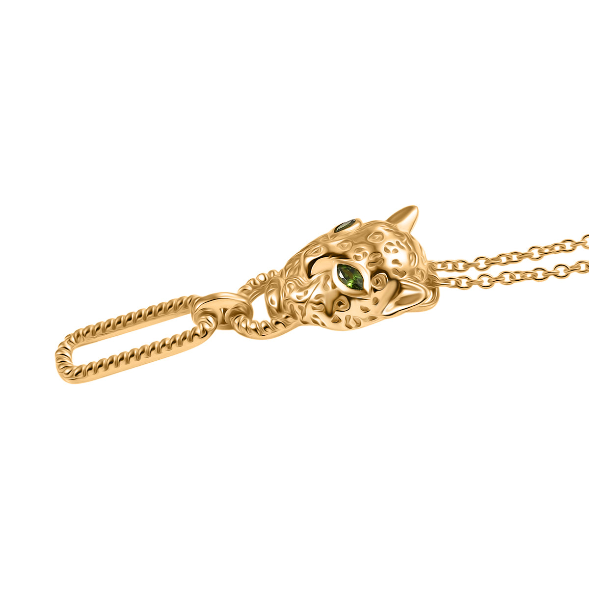 Designer Inspired - EverTrue - Natural Chrome Diopside Panther Pendant with Chain (Size 20) in Yellow Gold Tone V32513278 4