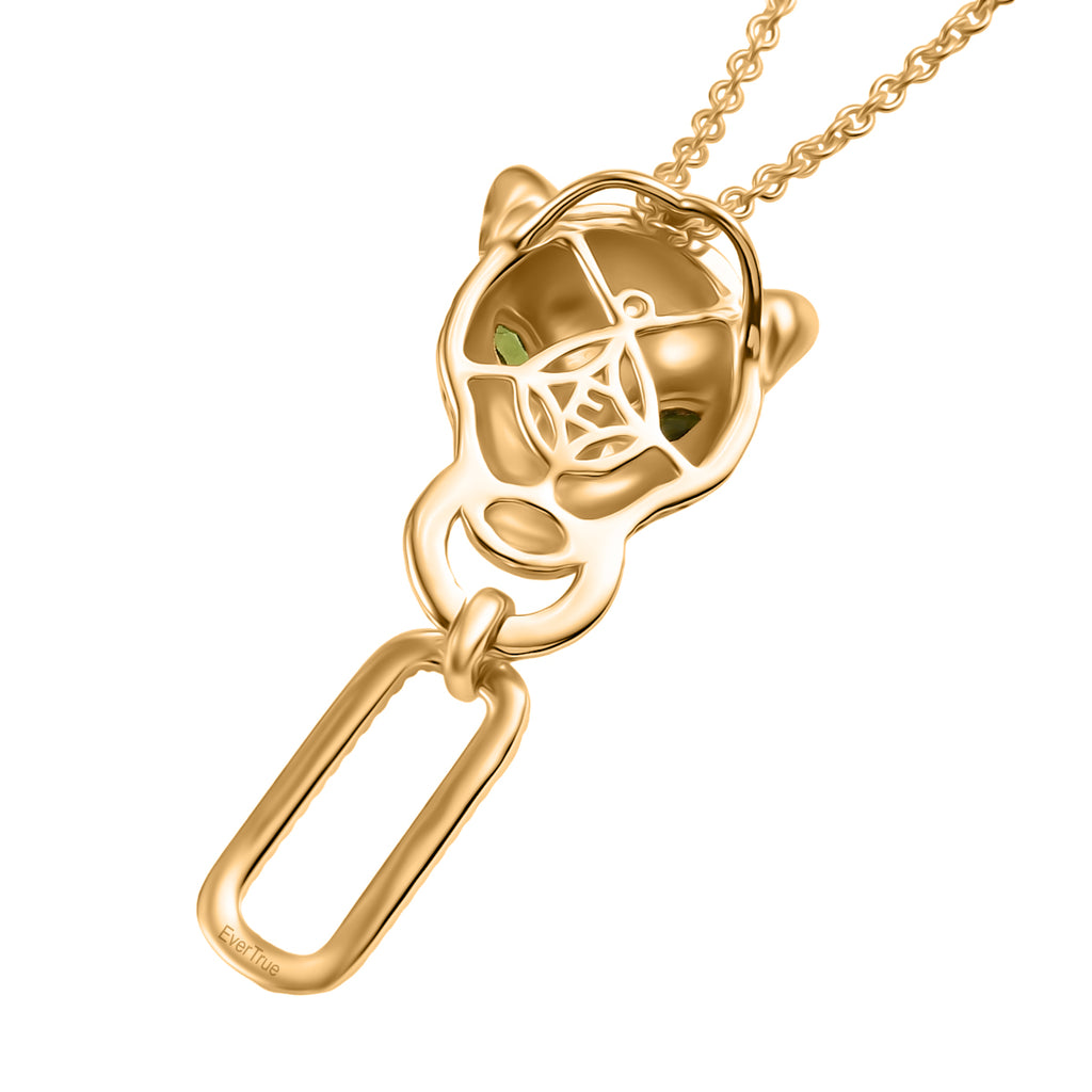 Designer Inspired - EverTrue - Natural Chrome Diopside Panther Pendant with Chain (Size 20) in Yellow Gold Tone_4412564_4