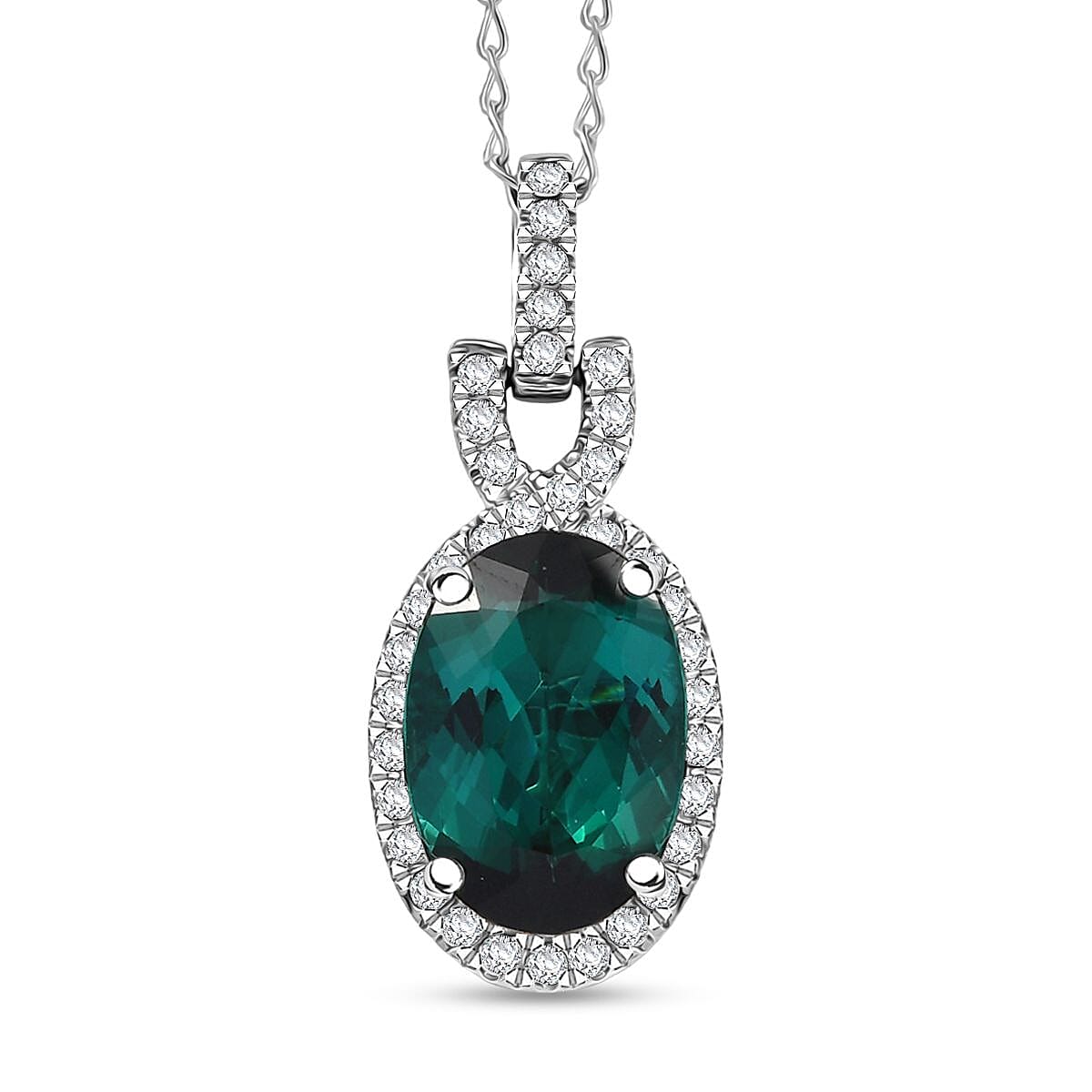 Certified and Appraised Lagoon Tourmaline and  White Diamond Pendant with Chain (Size 20) 0.50ct in 950 Platinum, Platinum Wt. 6.88 Gms  5.500  Ct. 4415783 0
