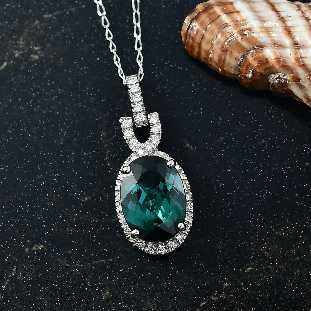 Lagoon Tourmaline  950 Platinum,  White Diamond Pendant with Chain (Size 20) 0.50ct, Platinum Wt. 6.88 Gms  5.500  Ct._4415783_1