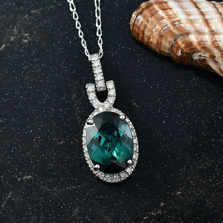 Certified and Appraised Lagoon Tourmaline and  White Diamond Pendant with Chain (Size 20) 0.50ct in 950 Platinum, Platinum Wt. 6.88 Gms  5.500  Ct. 4415783 2