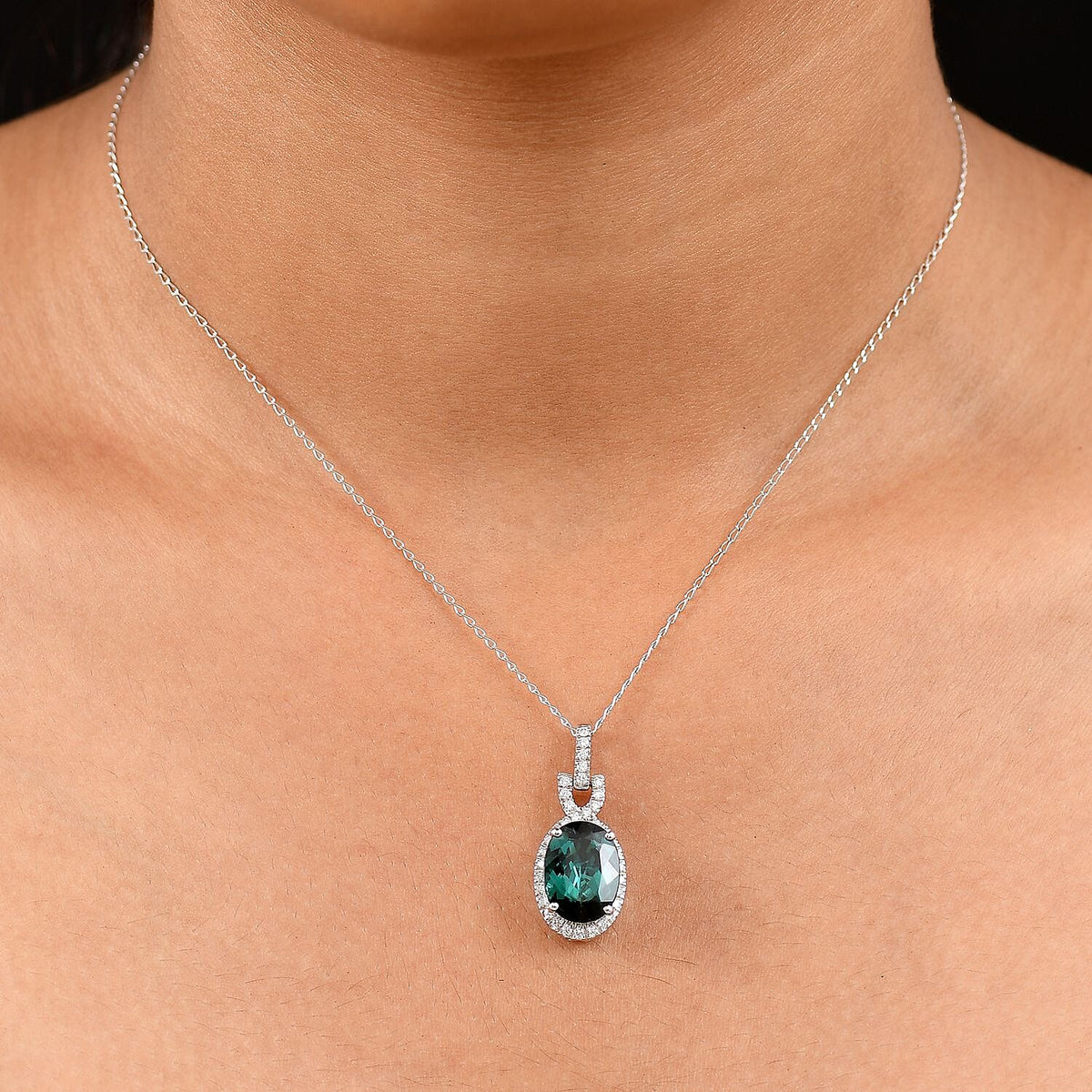 Certified and Appraised Lagoon Tourmaline and  White Diamond Pendant with Chain (Size 20) 0.50ct in 950 Platinum, Platinum Wt. 6.88 Gms  5.500  Ct. 4415783 2