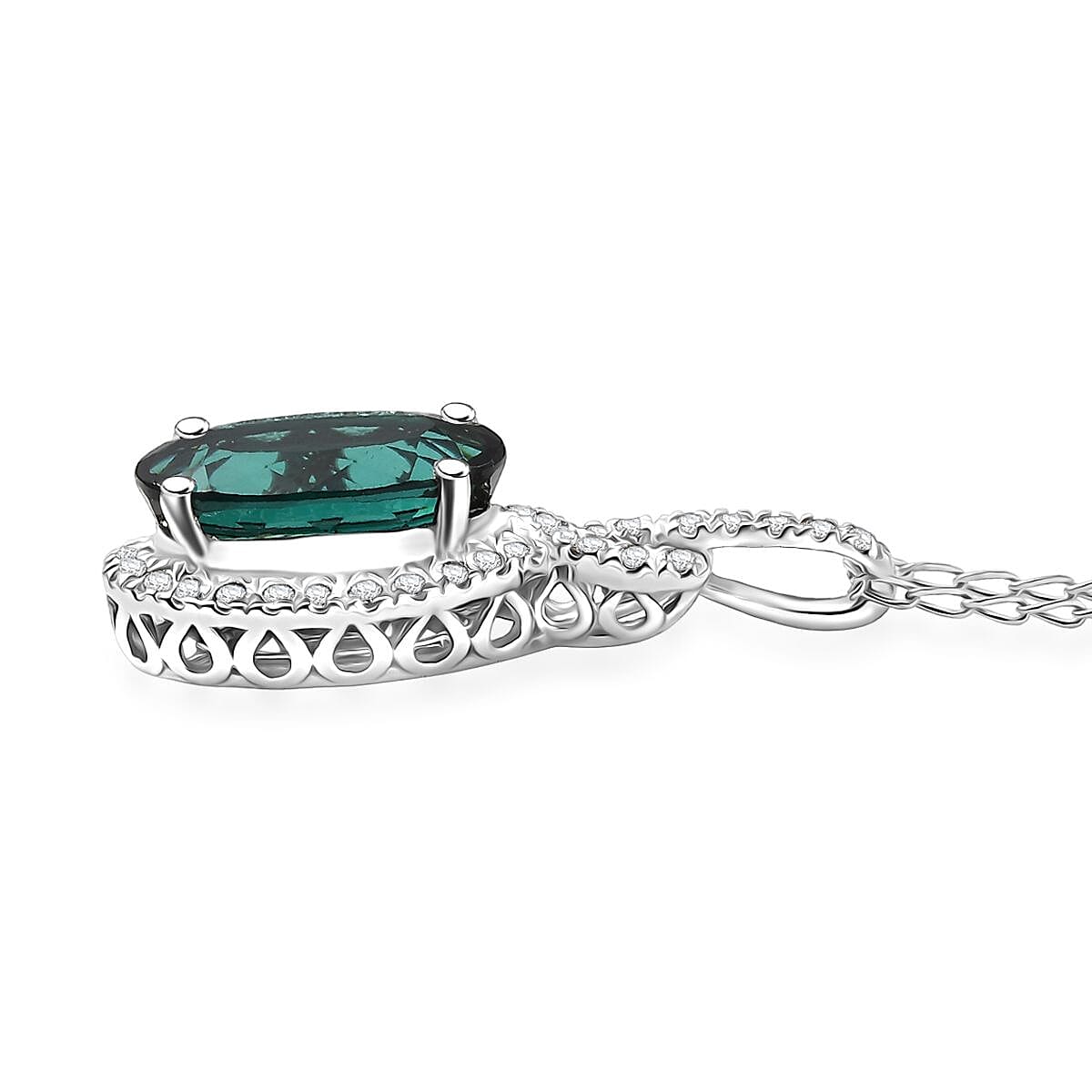 Certified and Appraised Lagoon Tourmaline and  White Diamond Pendant with Chain (Size 20) 0.50ct in 950 Platinum, Platinum Wt. 6.88 Gms  5.500  Ct. 4415783 3