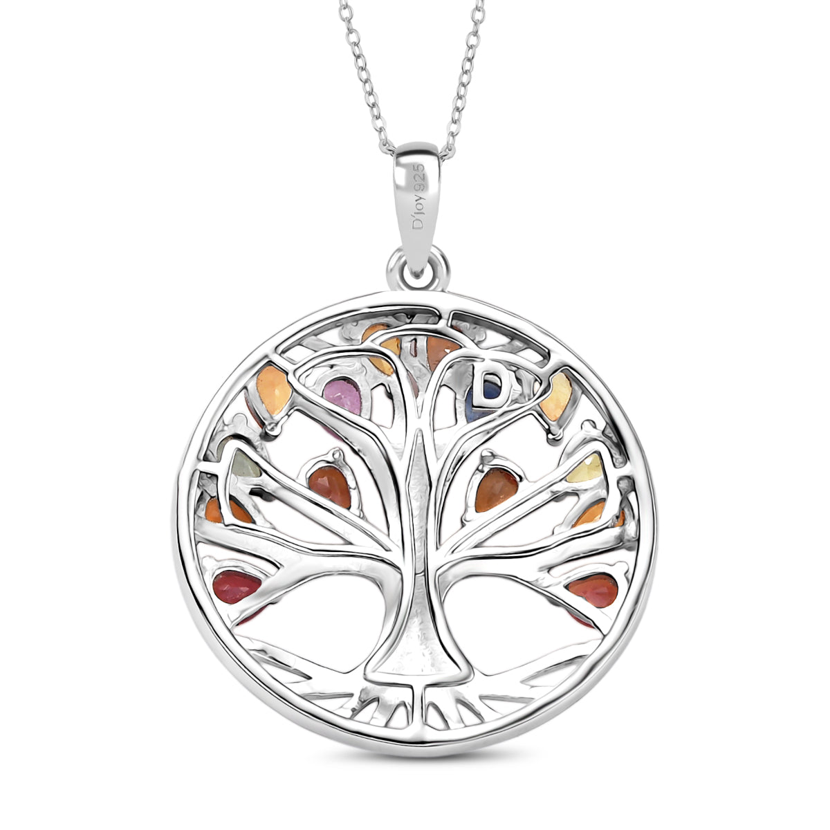 Rainbow Sapphire &amp; Blue Sapphire Tree of Life Pendant with Chain (Size 20) in Rhodium Overlay Sterling Silver 2.11 Ct. V32557259 5