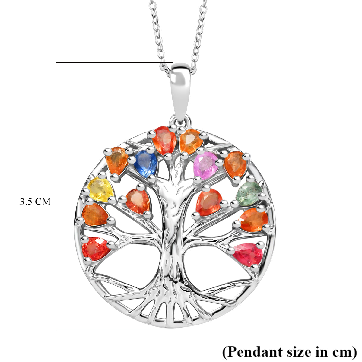 Rainbow Sapphire &amp; Blue Sapphire Tree of Life Pendant with Chain (Size 20) in Rhodium Overlay Sterling Silver 2.11 Ct. V32557259 6