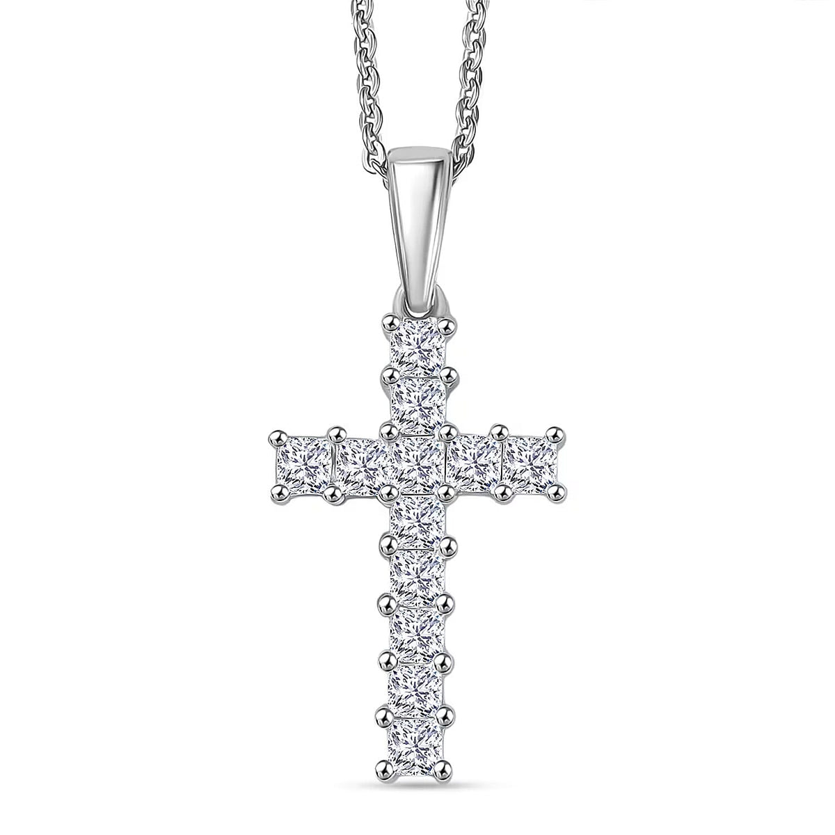0.58 Ct Luxuriant Lab Grown Diamond (VS-EF) Cross Pendant with Chain (Size 20) in Rhodium Overlay St 4418489 0