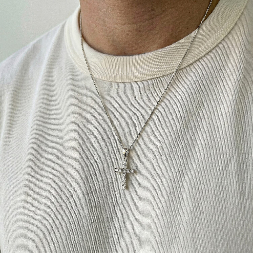 Luxuriant - Lab Grown Diamond (VS/E-F) Cross Pendant with Chain (Size 20) in Rhodium Overlay Sterling Silver_4418489_1